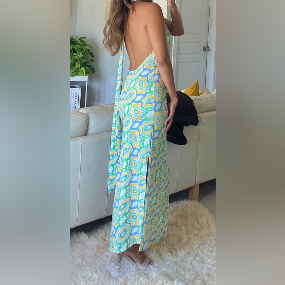 Colorful Patterned Backless Maxi Dress - Picture 2 of 5